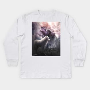 Lightning Wolf Howling At The Moon Kids Long Sleeve T-Shirt